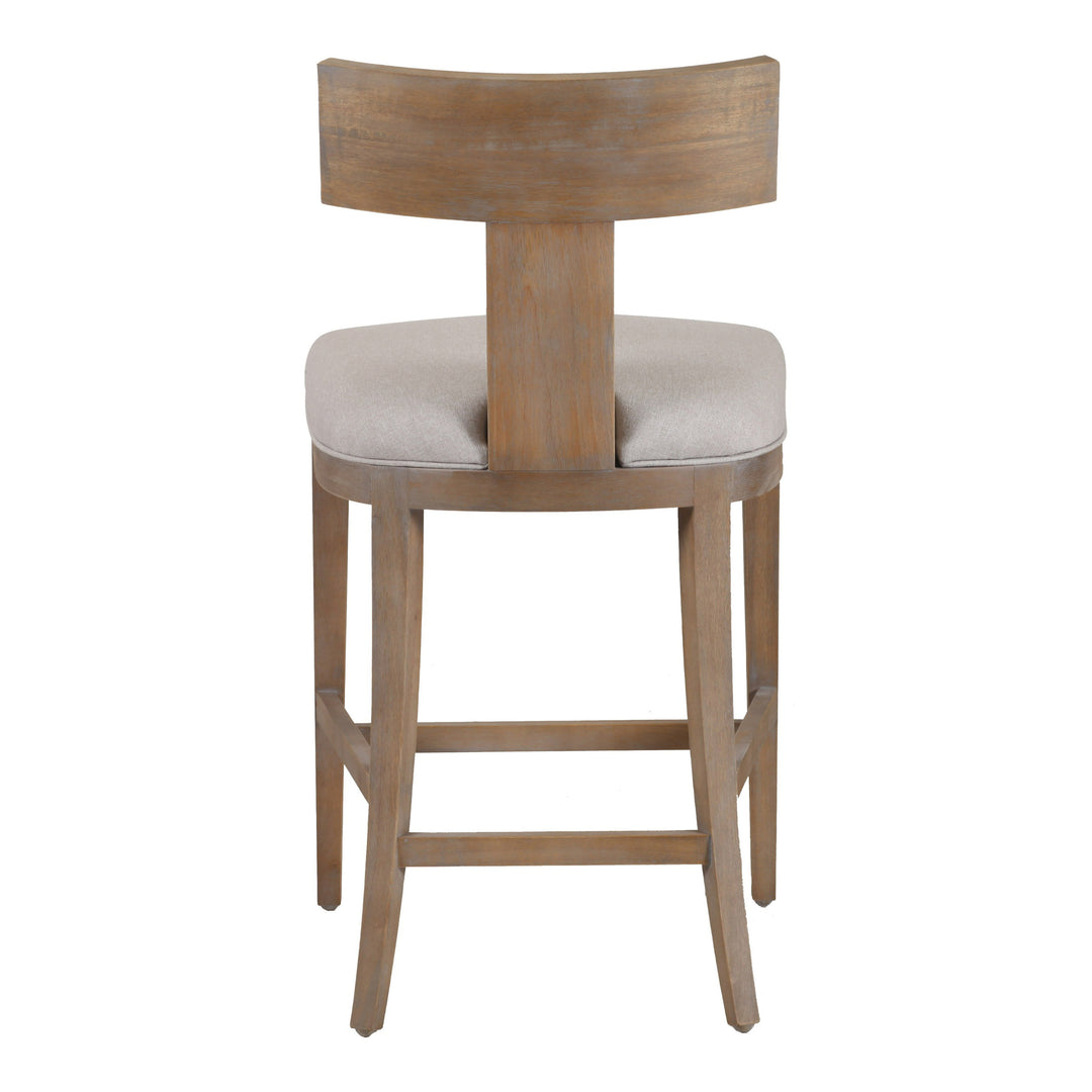 Fabien - Mid-Century Modern Beige Linen + Wood Counter Chair