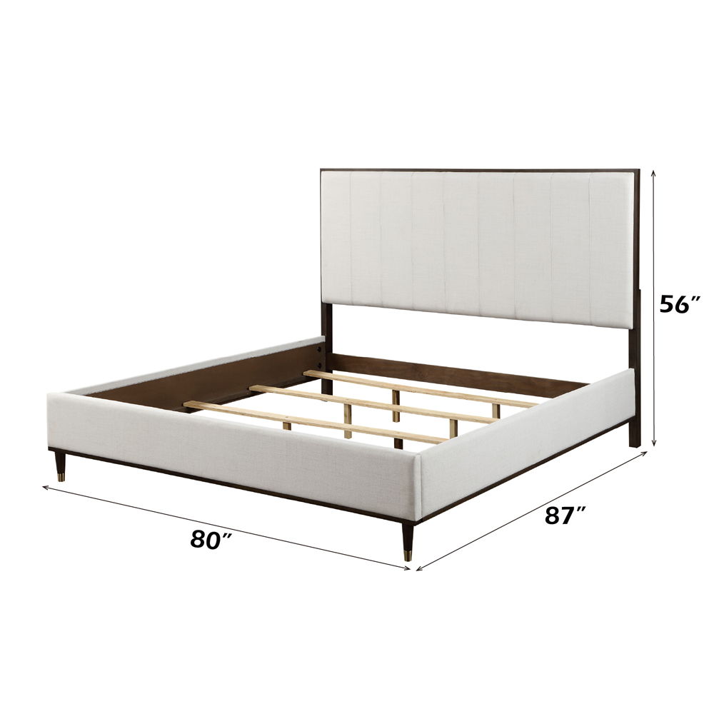 Carena - Eastern King Bed - Light Gray Fabric & White & Brown