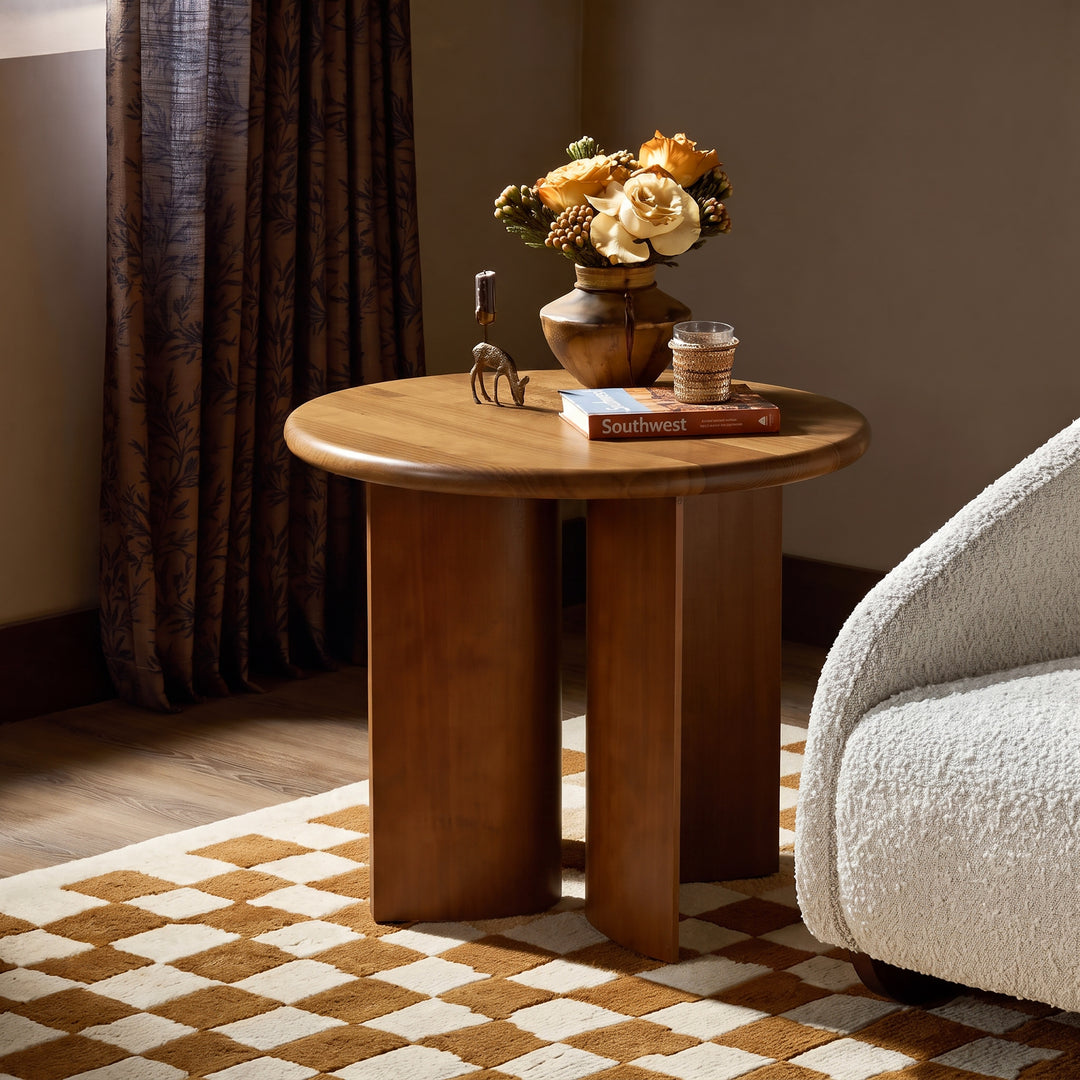 Fan Leg Round Pine Side Table – Walnut