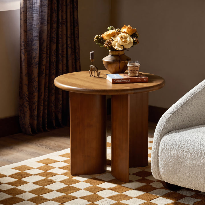 Fan Leg Round Pine Side Table – Walnut