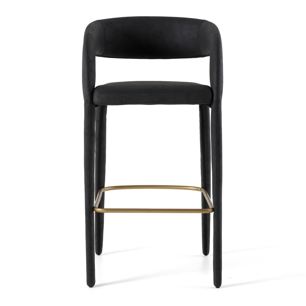 Faerron - Modern Black Leatherette Bar Chair - View 2