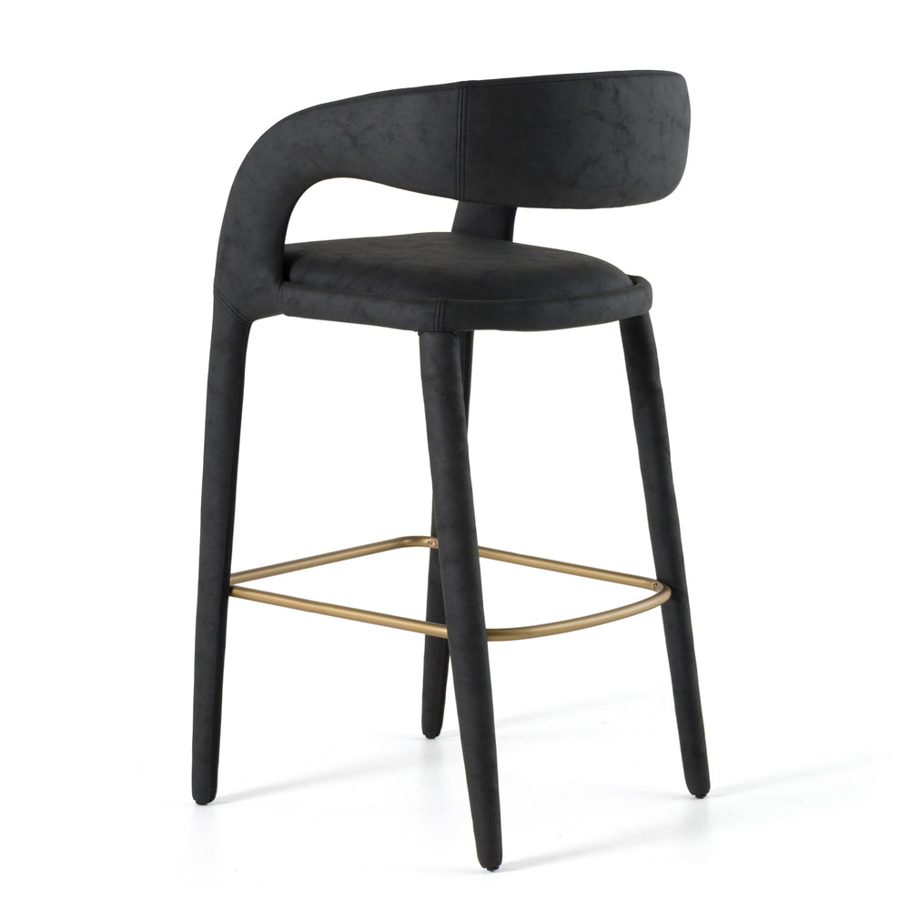 Faerron - Modern Black Leatherette Bar Chair - View 5