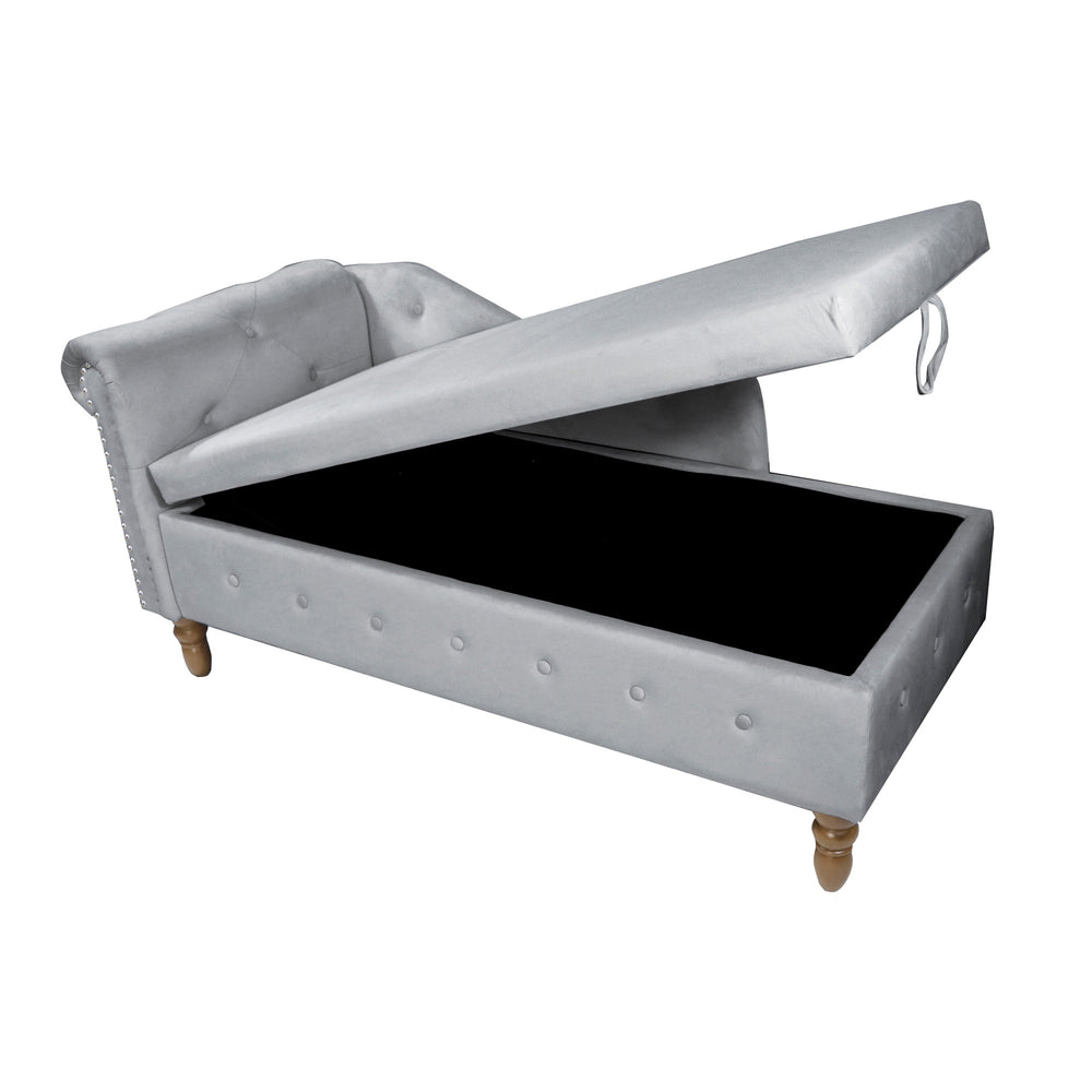 grey-velvet-lounge-chaise-with-storage-pillow-modern-upholstered-rolled-arm