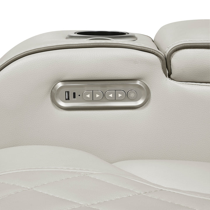 Fairway Power Double Reclining Loveseat with Console, LED Lighting &amp; USB Charging – Taupe Power Reclining Sofa modern furniture Contempo Furniture