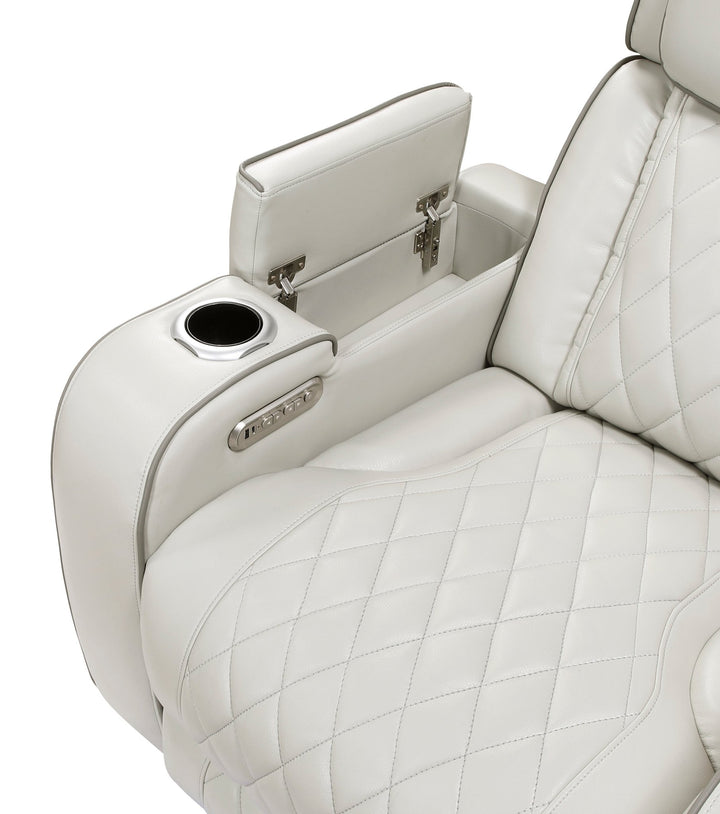 Fairway Power Double Reclining Loveseat with Console, LED Lighting &amp; USB Charging – Taupe Power Reclining Sofa modern furniture Contempo Furniture