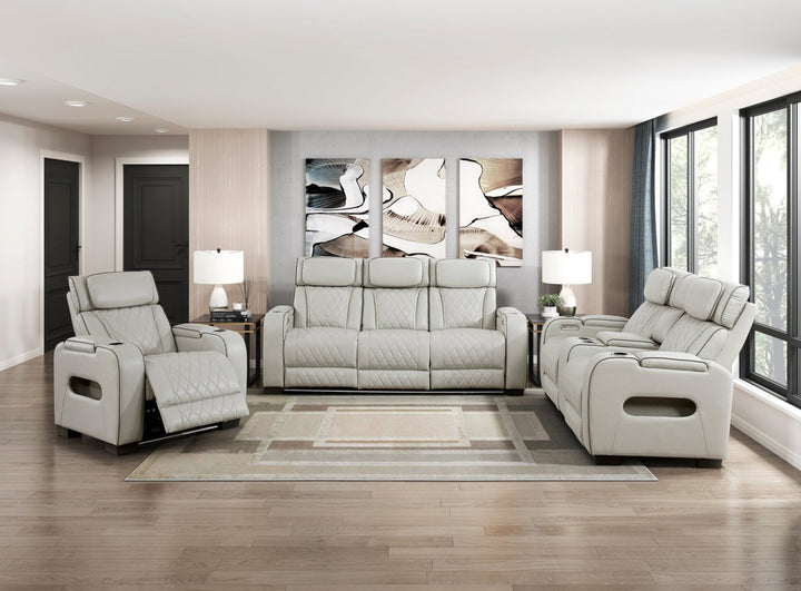 Fairway Power Double Reclining Loveseat with Console, LED Lighting &amp; USB Charging – Taupe Power Reclining Sofa modern furniture Contempo Furniture