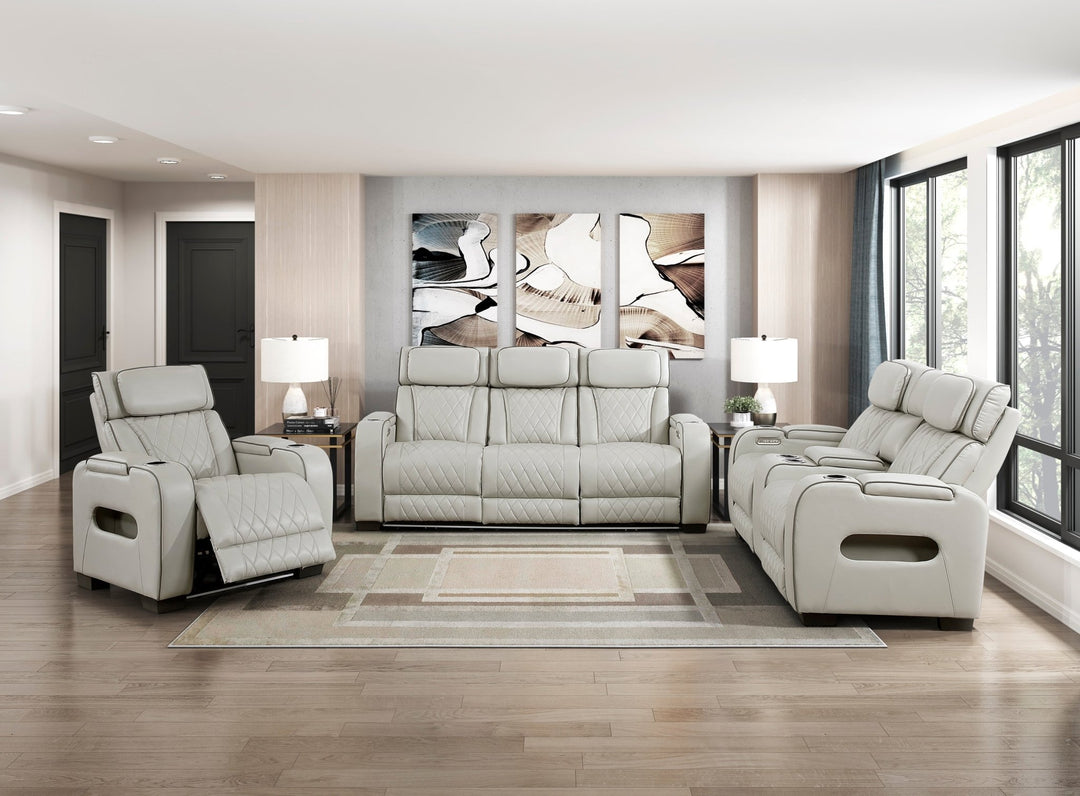 Fairway Power Double Reclining Loveseat with Console, LED Lighting & USB Charging – Taupe Power Reclining Sofa modern furniture Contempo Furniture