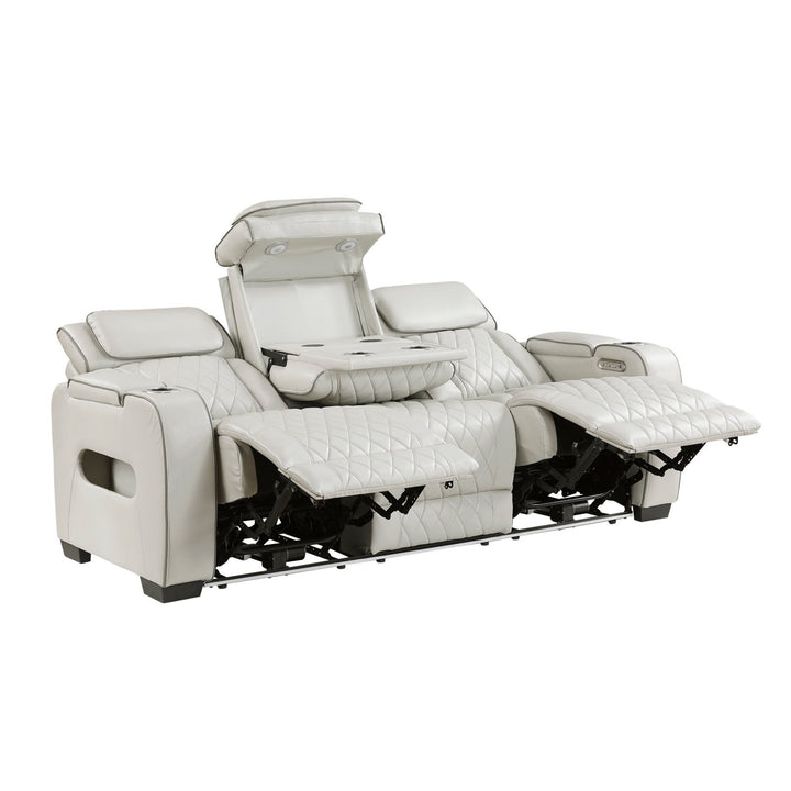 Fairway Power Double Reclining Loveseat with Console, LED Lighting &amp; USB Charging – Taupe Power Reclining Sofa modern furniture Contempo Furniture