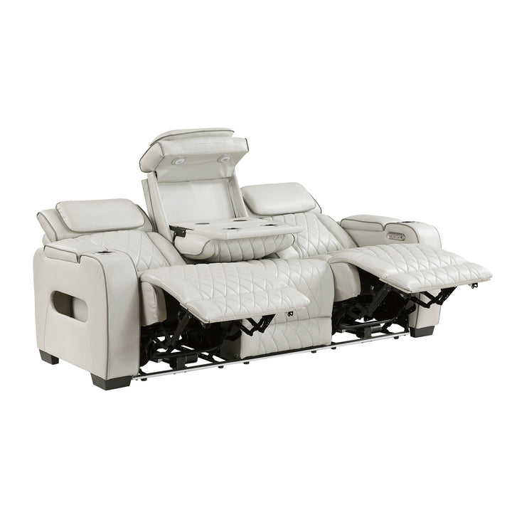 Fairway Power Double Reclining Loveseat with Console, LED Lighting &amp; USB Charging – Taupe Power Reclining Sofa modern furniture Contempo Furniture