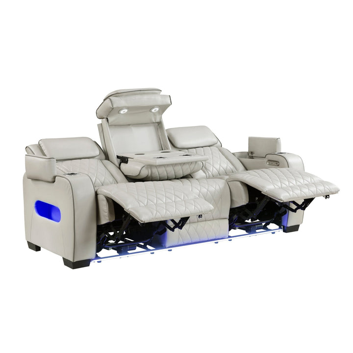 Fairway Power Double Reclining Loveseat with Console, LED Lighting &amp; USB Charging – Taupe Power Reclining Sofa modern furniture Contempo Furniture