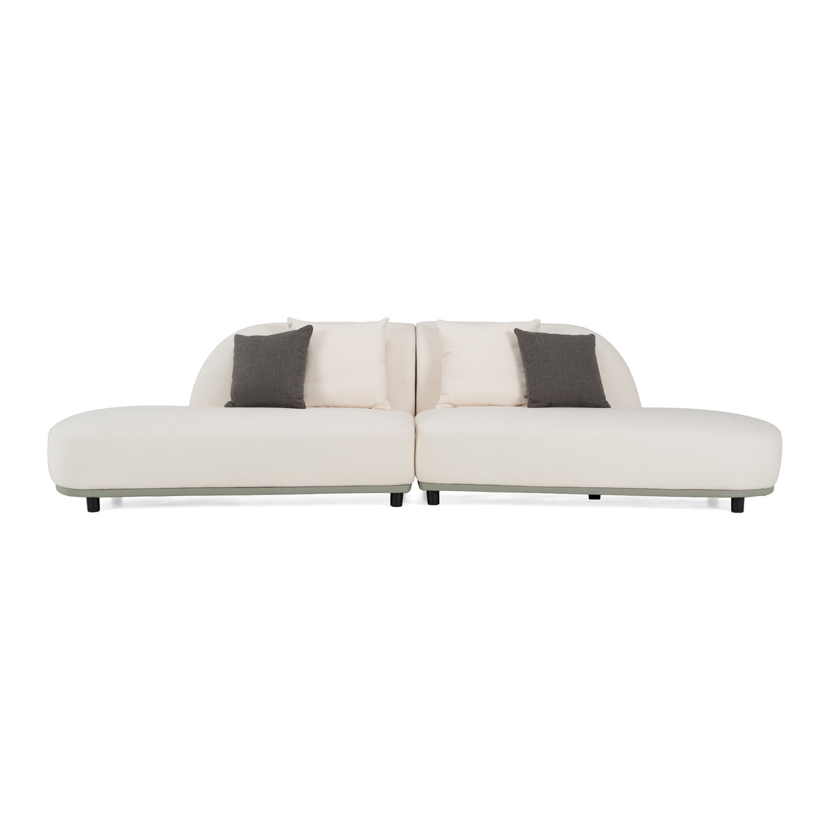 Falcone - Contemporary Off-White + Grey Bonded Leather Curved Sectional Sofa