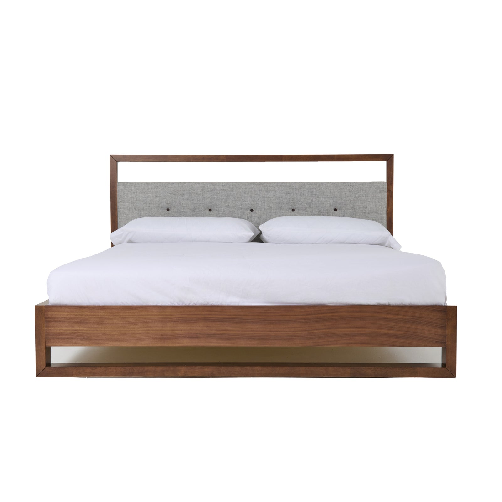 Queen Nova Domus Falcor - Modern Grey Fabric  and  Walnut Veneer Bed