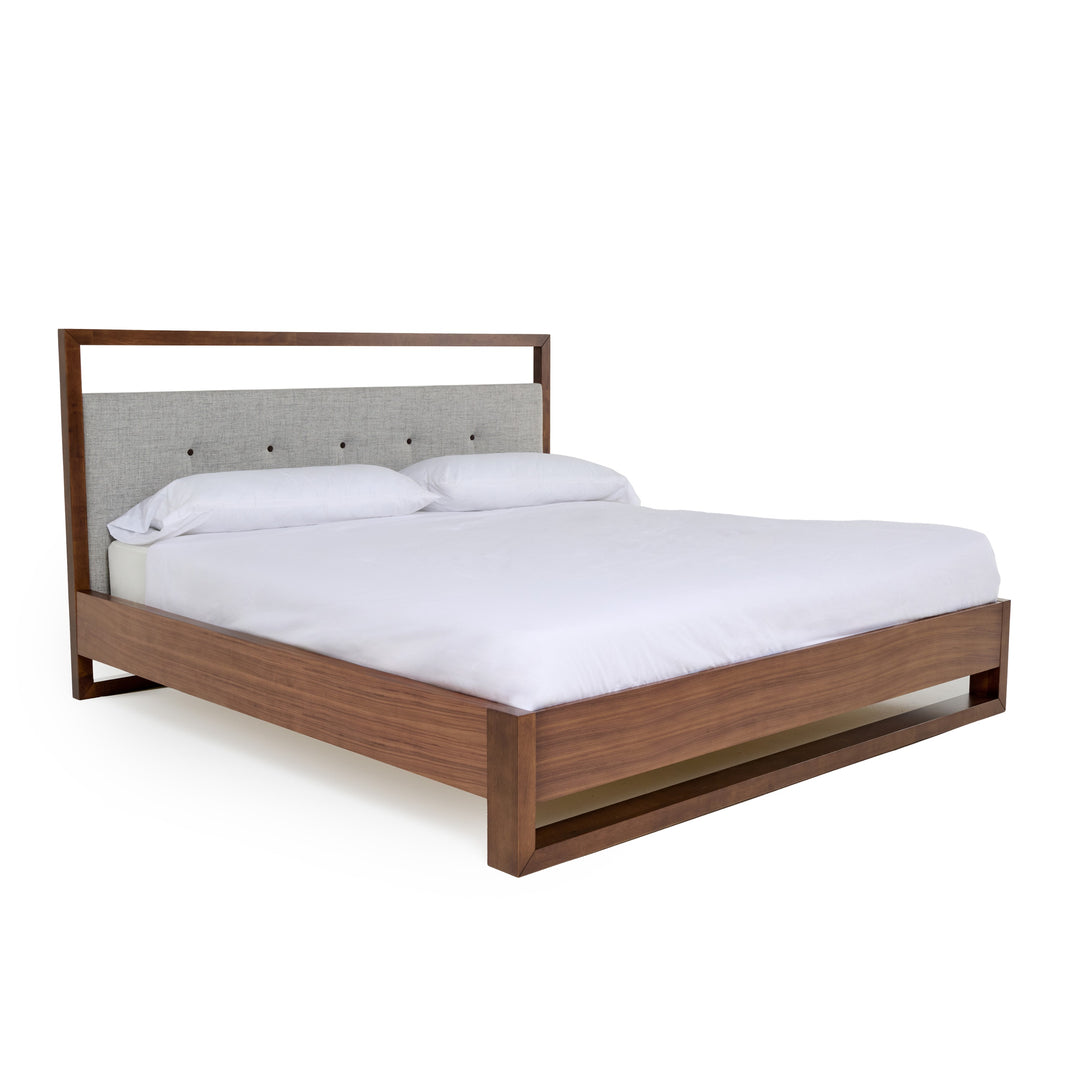 Eastern King Nova Domus Falcor  Modern Grey Fabric & Walnut Veneer Bed