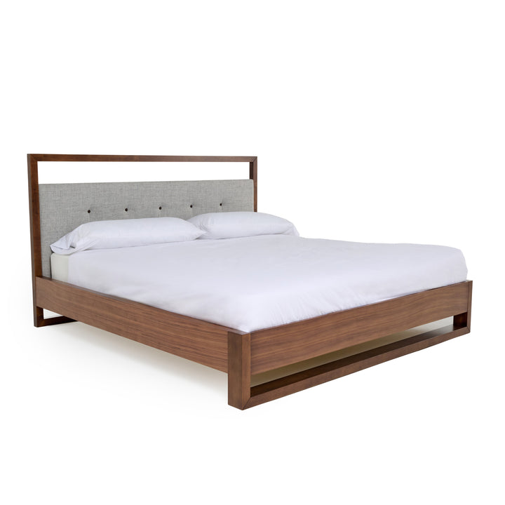 Falcor - Modern Grey Fabric &amp; Walnut Veneer Bed