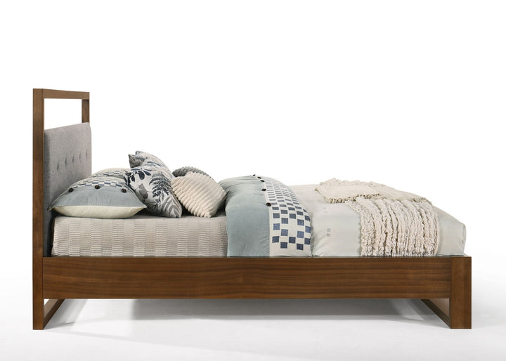 Eastern King Nova Domus Falcor - Modern Grey Fabric &amp; Walnut Veneer Bed