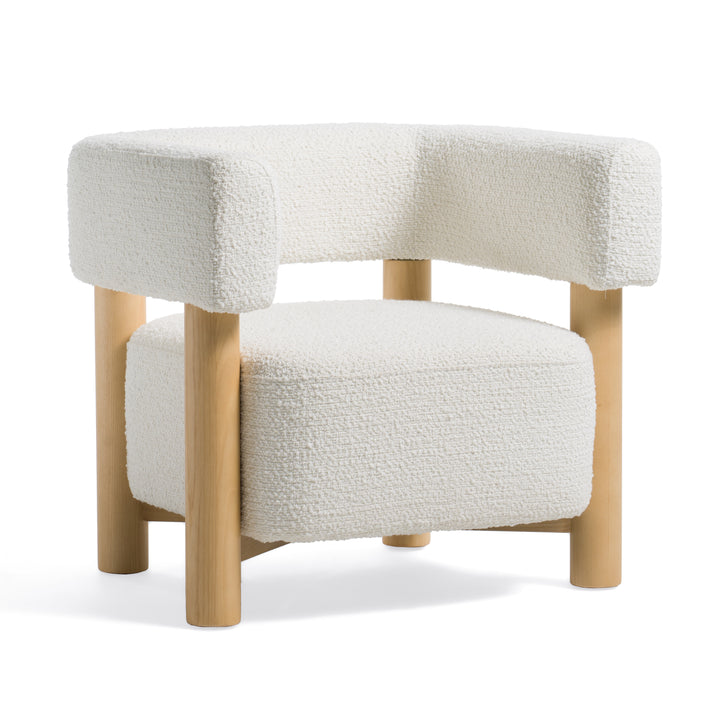 Fang - Modern White Fabric &amp; Wood Accent Chair
