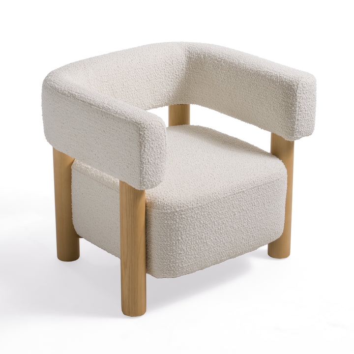 Fang  Modern White Fabric & Wood Accent Chair