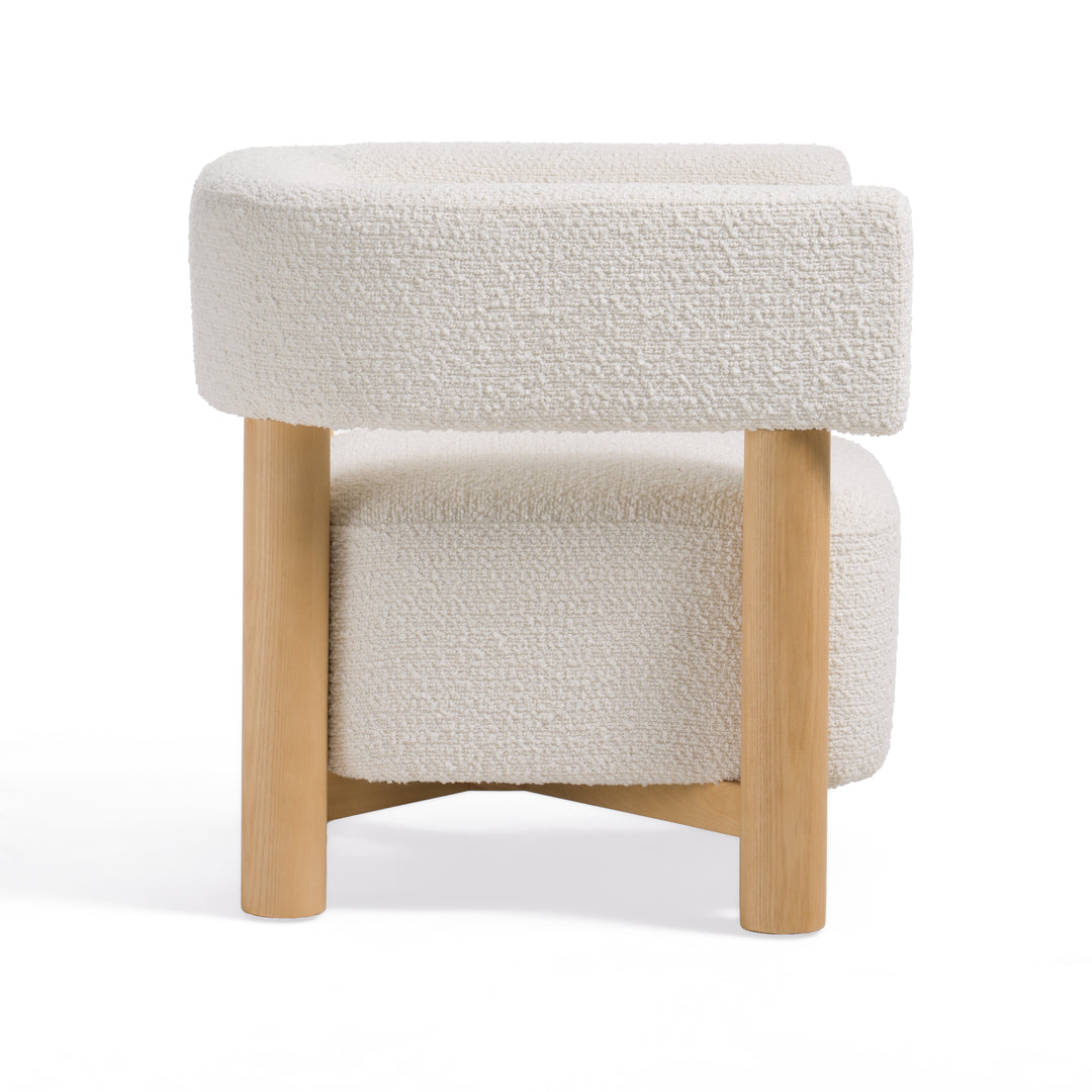 Fang  Modern White Fabric & Wood Accent Chair