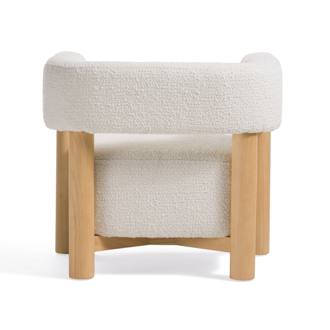 Fang  Modern White Fabric & Wood Accent Chair