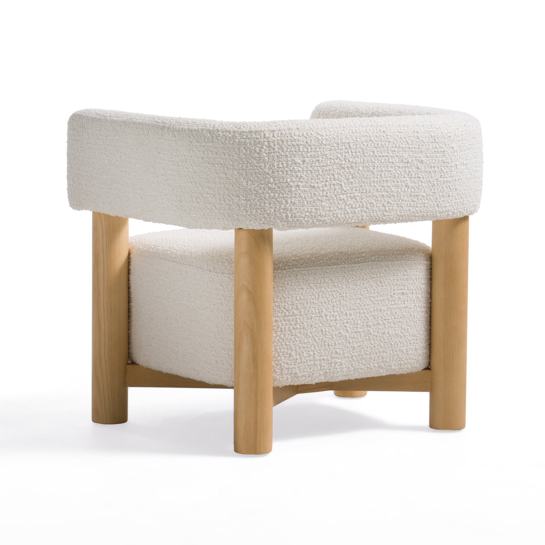 Fang  Modern White Fabric & Wood Accent Chair