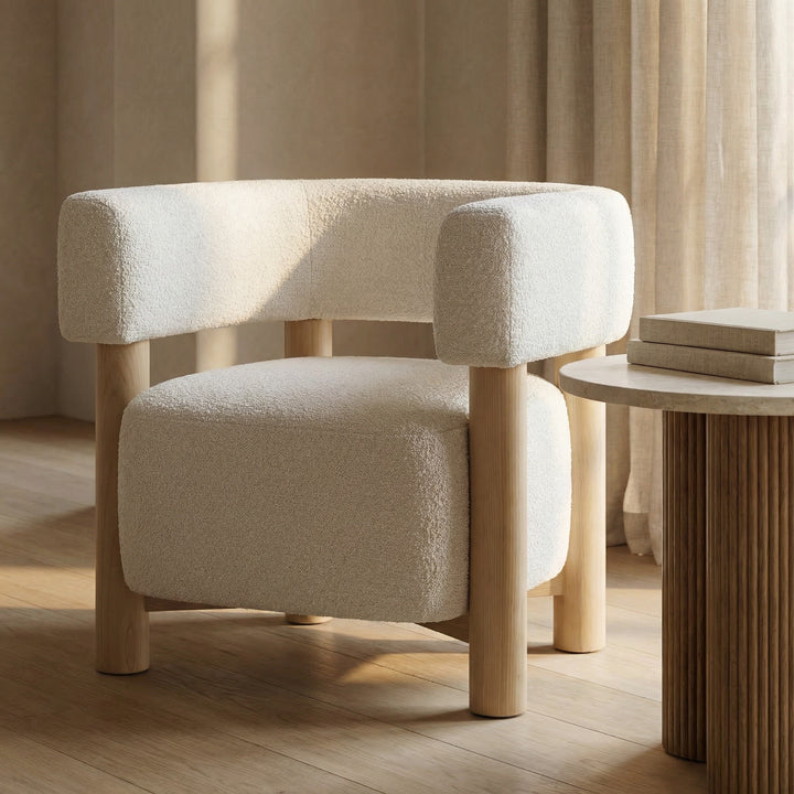 Fang - Modern White Fabric &amp; Wood Accent Chair