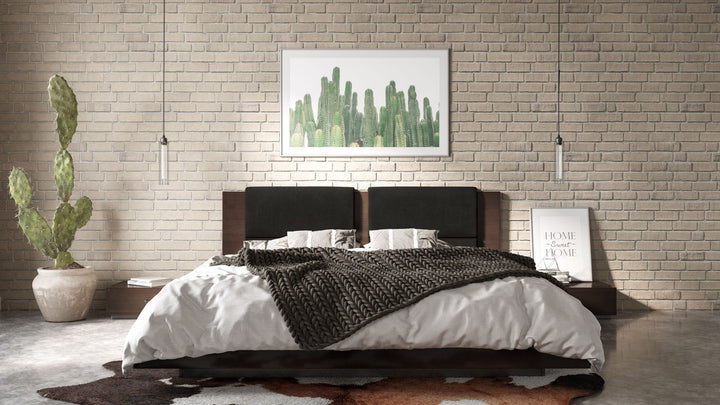Fantasia - Dark Walnut/Dark Grey Bed and Two Nightstands