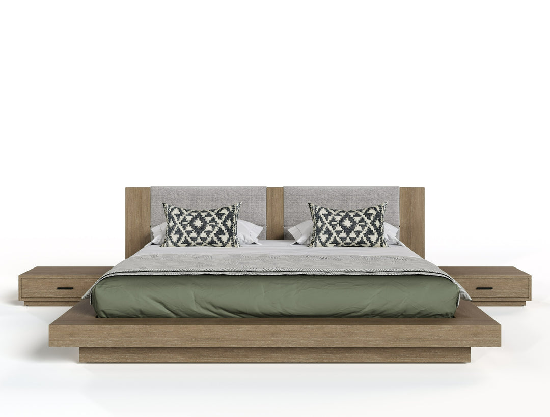 Fantasia  Contemporary Walnut & Grey Bed with Two Nightstands