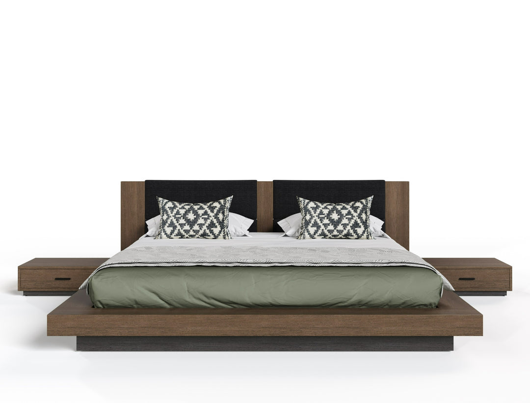Fantasia - Dark Walnut/Dark Grey Bed and Two Nightstands