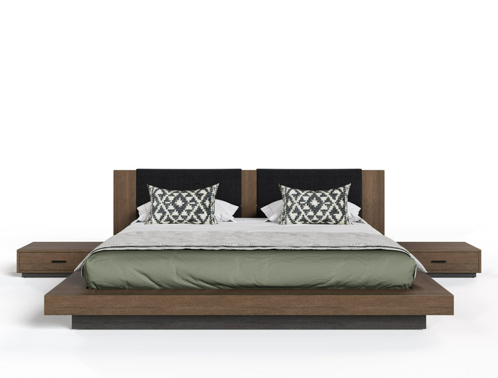 Fantasia  Dark Walnut/Dark Grey Bed and Two Nightstands