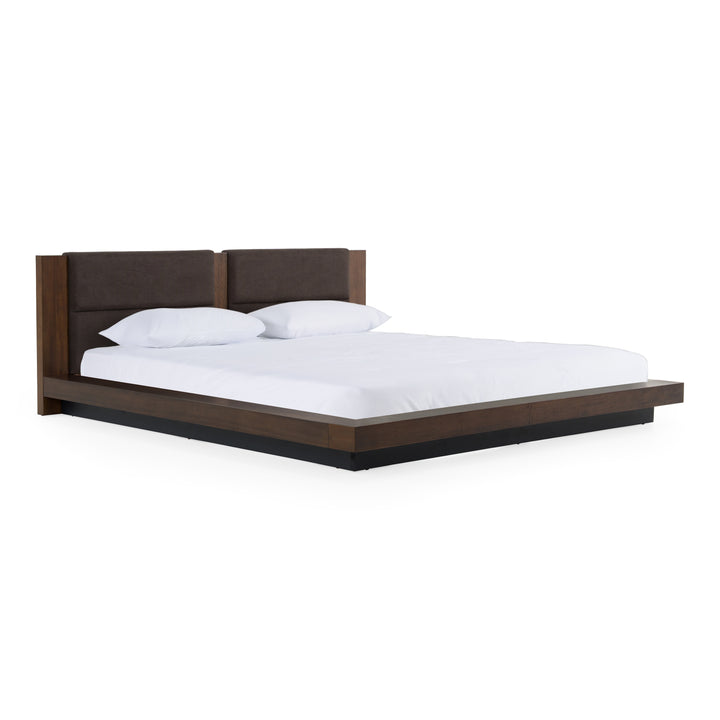 Fantasia - Dark Walnut/Dark Grey Bed and Two Nightstands