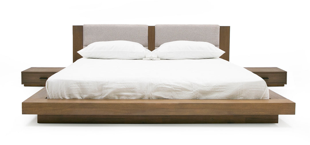 Queen Fantasia - Contemporary Walnut & Grey Bed with Two Nightstands