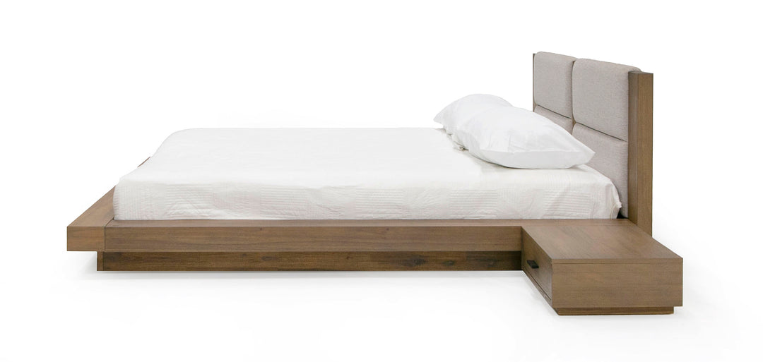 Queen Fantasia - Contemporary Walnut & Grey Bed with Two Nightstands