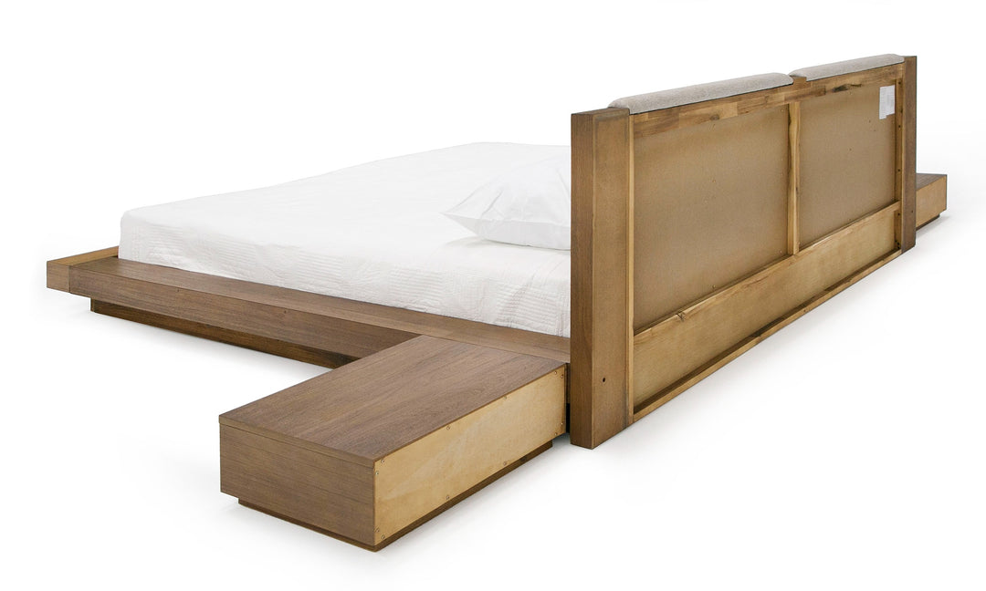 Queen Fantasia - Contemporary Walnut & Grey Bed with Two Nightstands