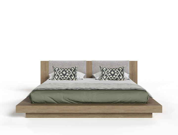 Fantasia - Contemporary Walnut &amp; Grey Bed with Two Nightstands