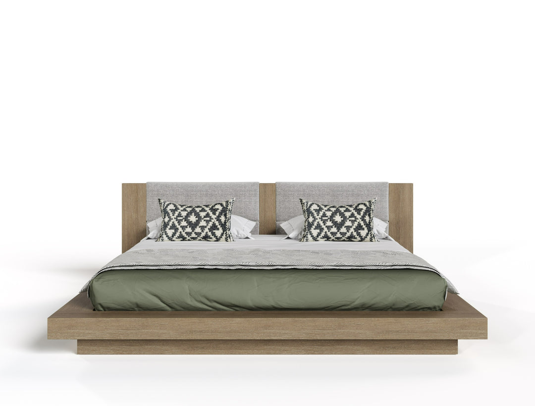 Fantasia  Contemporary Walnut & Grey Bed with Two Nightstands