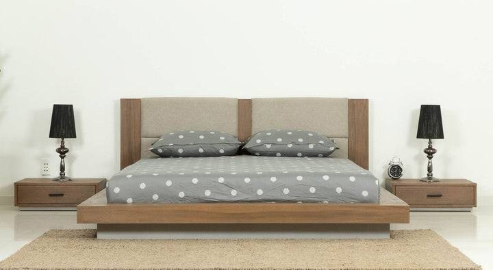 Eastern King Fantasia - Contemporary Walnut &amp; Grey Bed with Two Nightstands