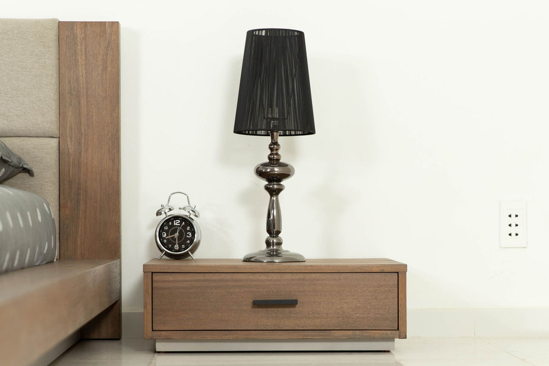 Eastern King Fantasia - Contemporary Walnut & Grey Bed with Two Nightstands