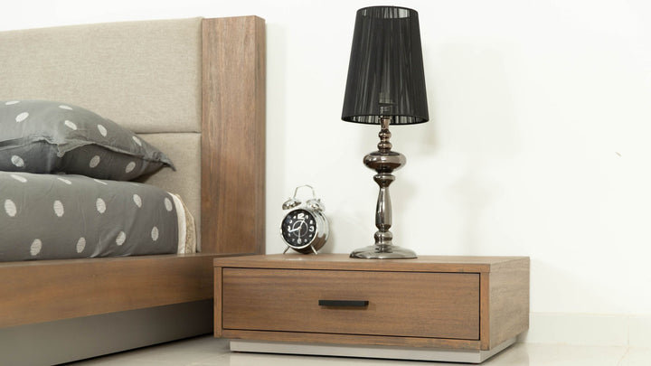 Eastern King Fantasia - Contemporary Walnut &amp; Grey Bed with Two Nightstands