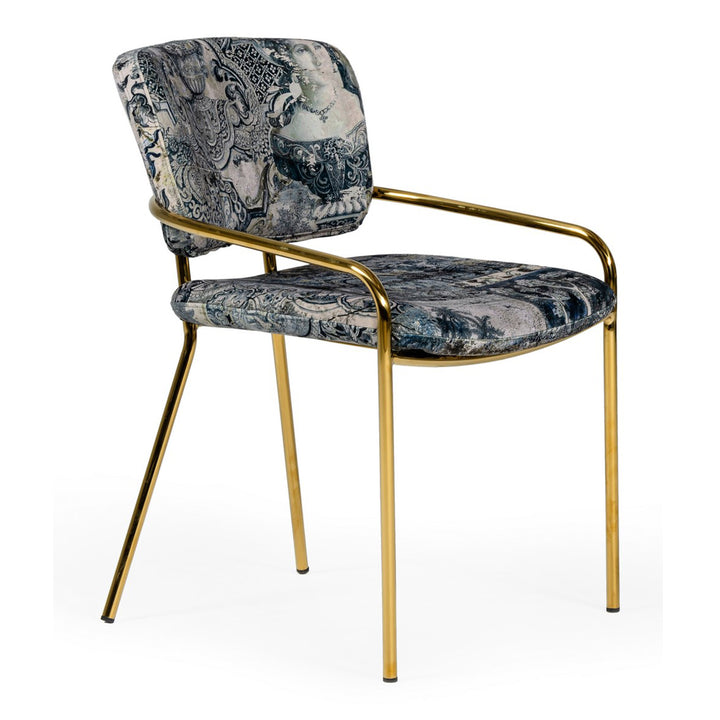 Farnon - Modern Patterned Velvet and Gold Dining Chair