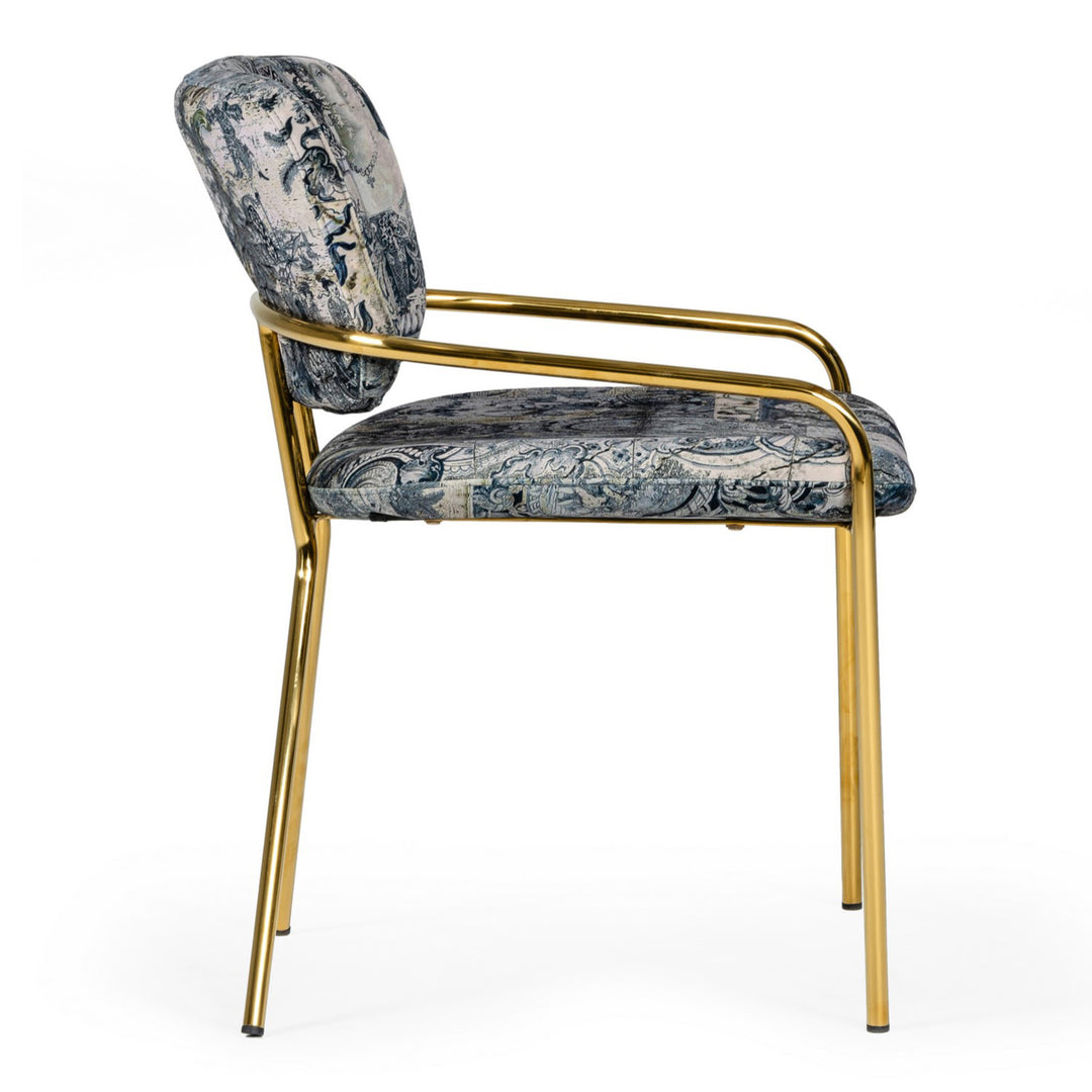 Farnon - Modern Patterned Velvet and Gold Dining Chair