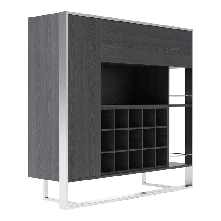 Fauna - Elm Grey &amp; Stainless Steel Wine Cabinet