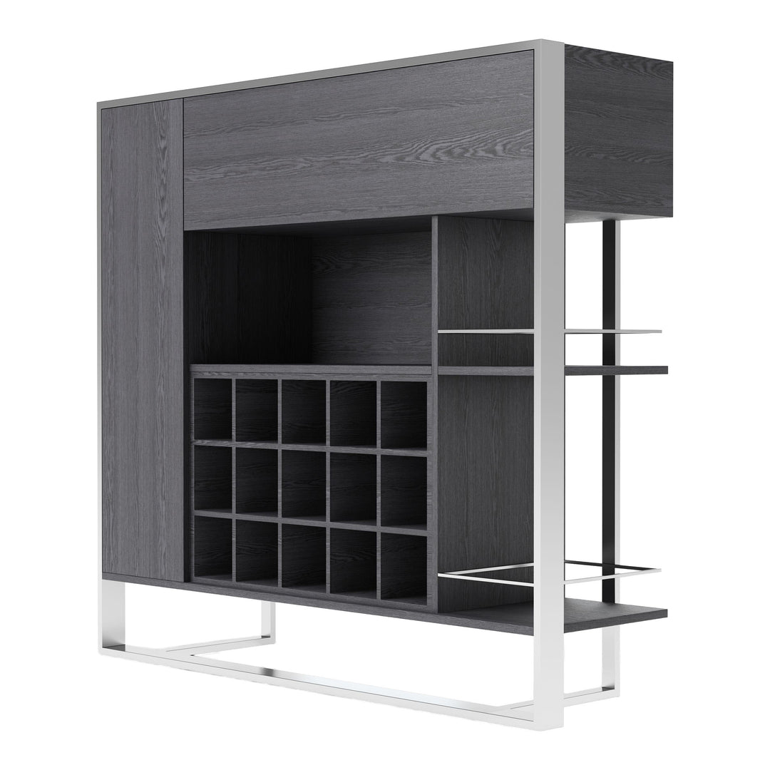 Fauna - Elm Grey & Stainless Steel Wine Cabinet