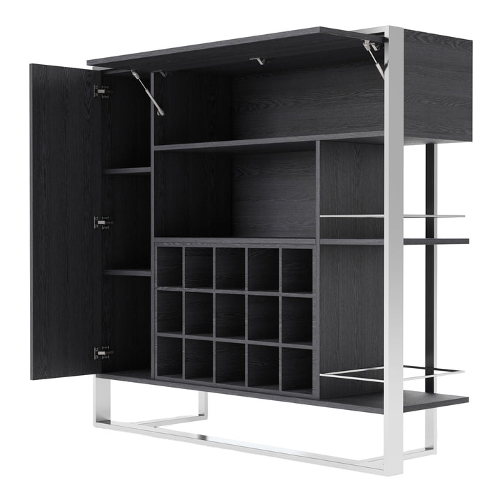 Fauna - Elm Grey &amp; Stainless Steel Wine Cabinet