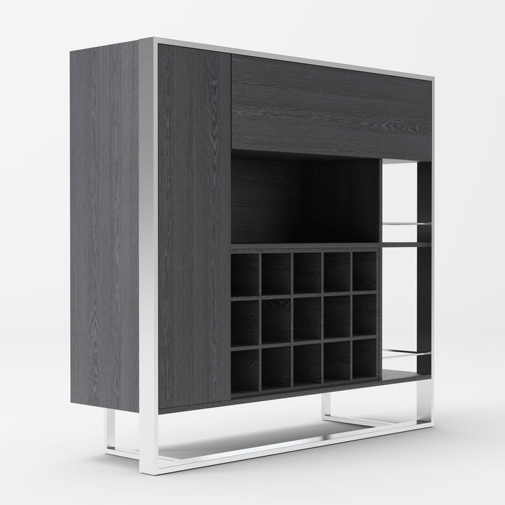 Fauna - Elm Grey  and  Stainless Steel Wine Cabinet