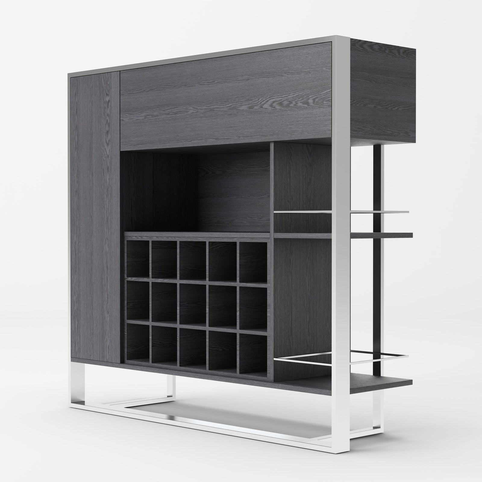 Fauna - Elm Grey  and  Stainless Steel Wine Cabinet