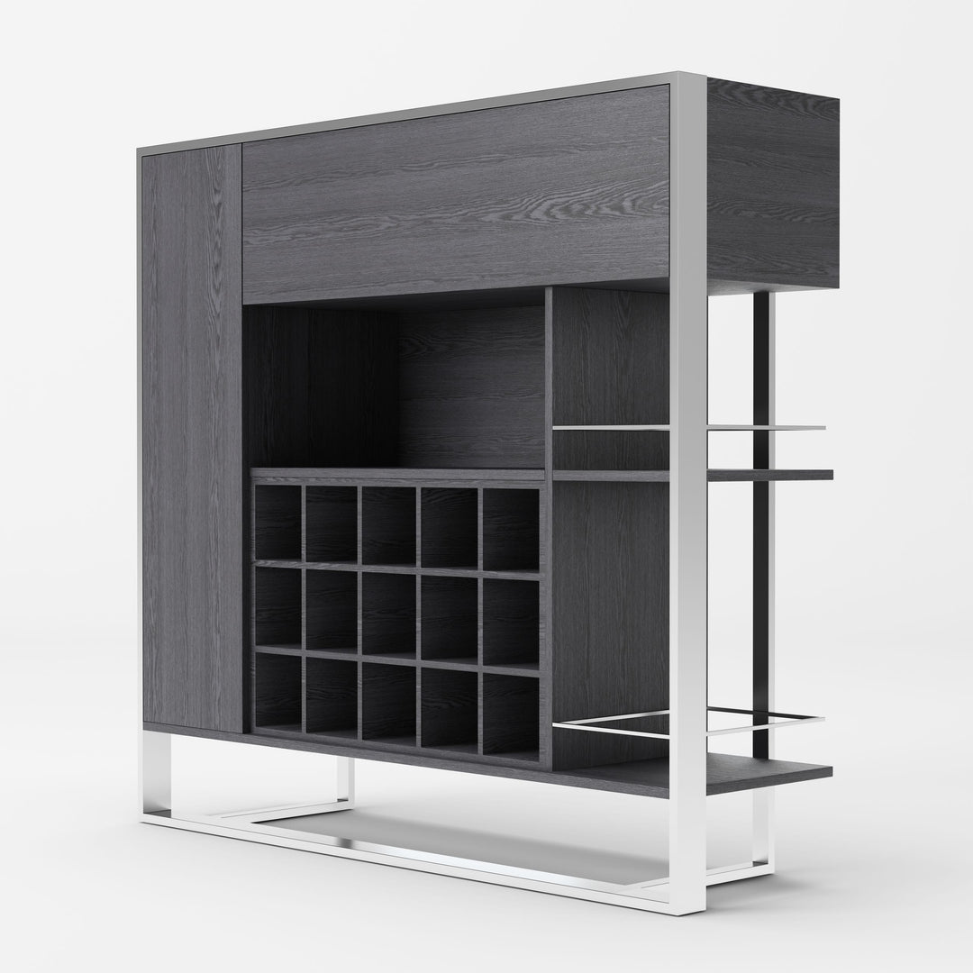 Fauna - Elm Grey & Stainless Steel Wine Cabinet