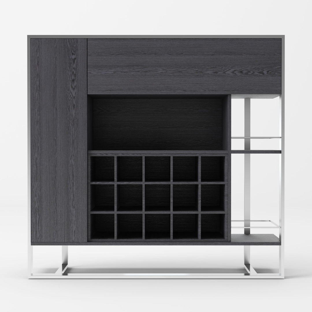 Fauna - Elm Grey  and  Stainless Steel Wine Cabinet