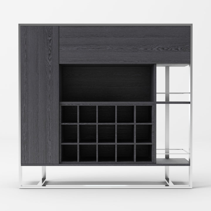 Fauna - Elm Grey &amp; Stainless Steel Wine Cabinet