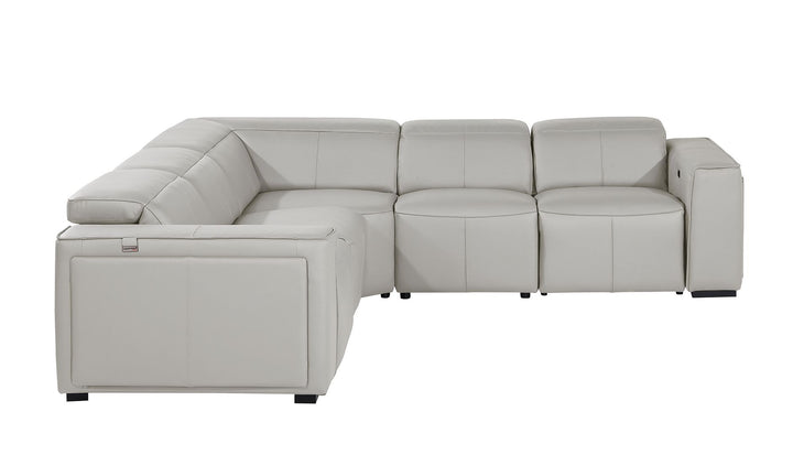 DivanItalia 1224 5-Piece L-Shaped Sectional Sofa in Top Grain Italian Leather with 3 Power Recliners &amp; Power Headrests - Light Gray