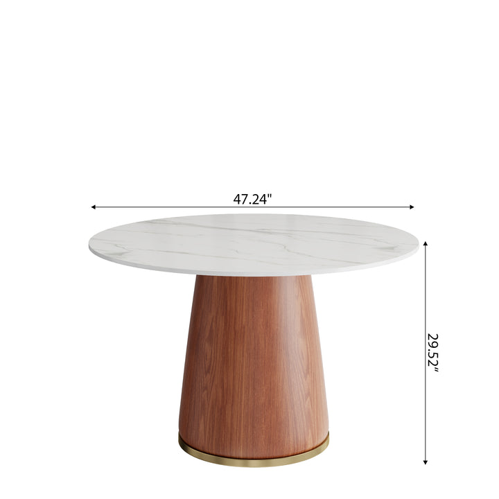 47-Inch Round Dining Table with Stone Top &amp; Walnut-Finish Solid Wood Base
